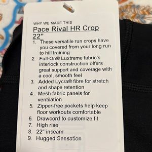 lululemon Pace Rival HR Crop 22”